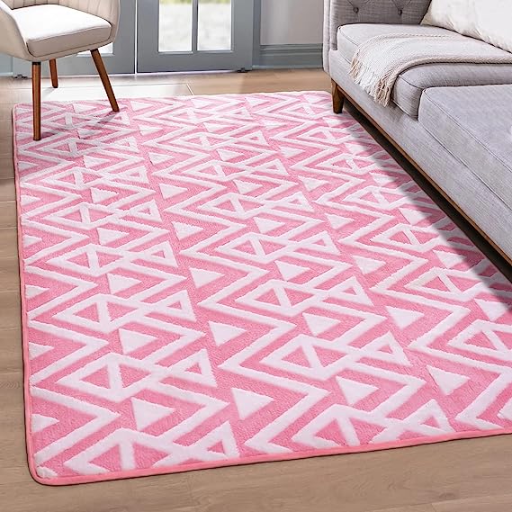 Pink Area Rug for Girls Bedroom, Memory Foam Rugs 3'X5' for Living Room, Plush Geometric Textured Carpets for Kids Room, Shaggy Washable Rug for Nursery Dorm Room Decor, Pink Rug, Small Padded Rug