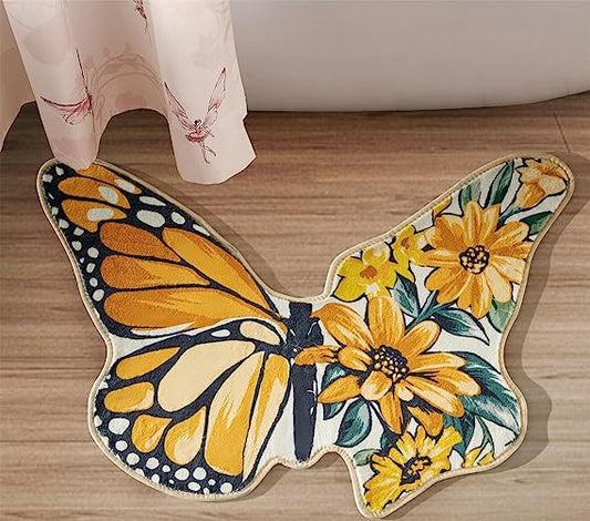 2x3 Boho Butterfly Flowers Floral Yellow Small Rugs for Bedroom Bathroom Nursery Living Room Dorm Floor Carpet Spring Summer Non Slip Washable Soft, Cute Funny Abstract Accent Throw Rugs